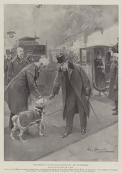 Koning Edward VII en de spoorwegverzamelhond Tim op Paddington